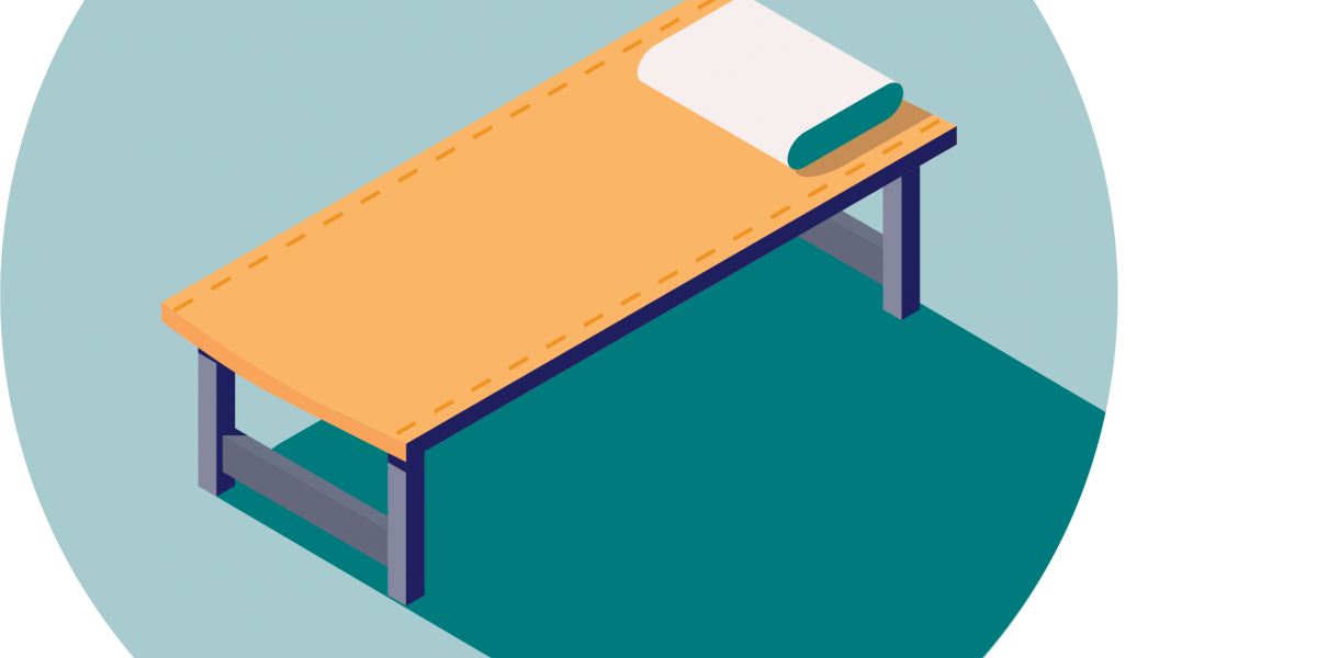 blue circle with an illustration of a cot