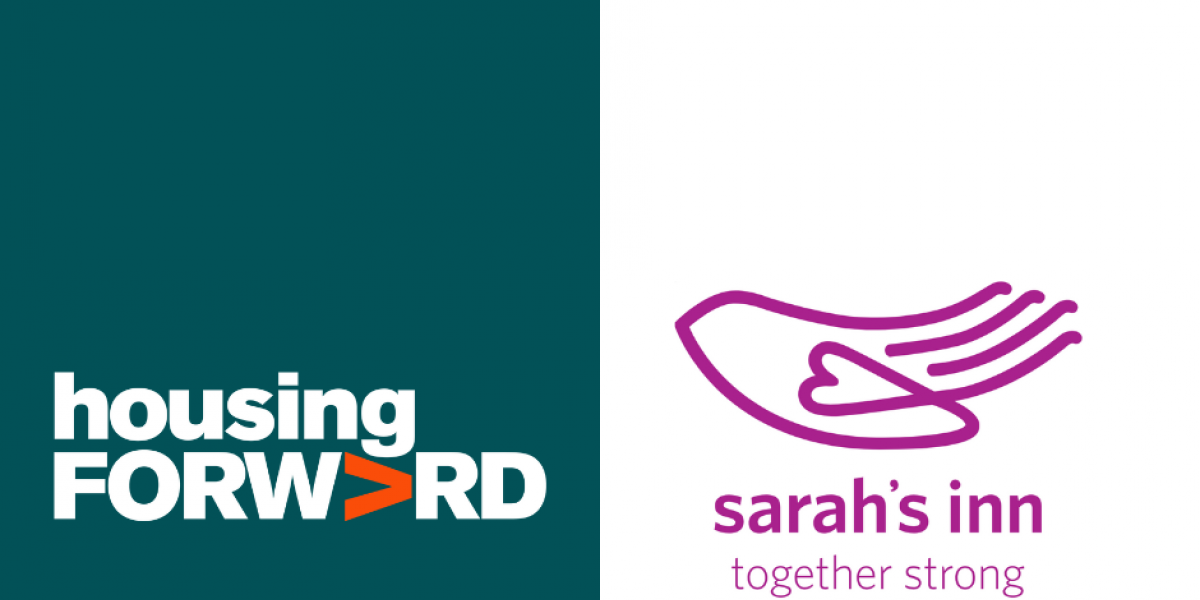 housing forward logo on the left, sarah's inn logo on the right