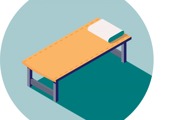 blue circle with an illustration of a cot