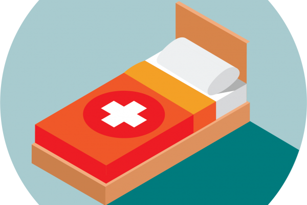 blue circle with an illustration of a bed