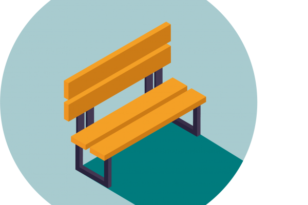 blue circle with an illustration of a bench