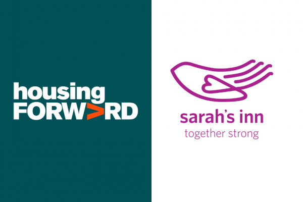 housing forward logo on the left, sarah's inn logo on the right