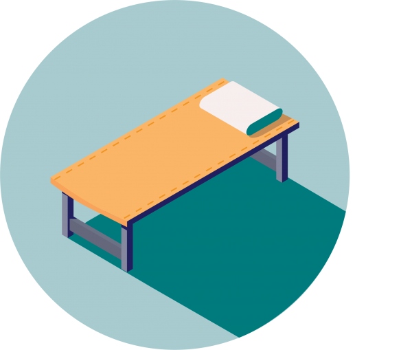blue circle with an illustration of a cot