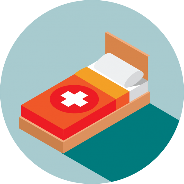 blue circle with an illustration of a bed