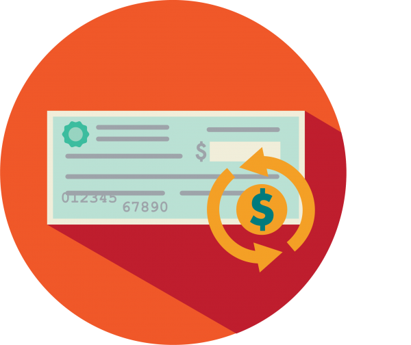 an orange circle with an illustration of a check