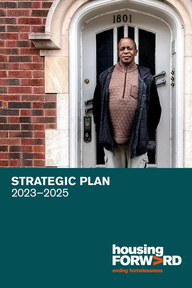 Header that reads "Housing Forward Strategic Plan 2023-2035" under a photo of a mid-60s Black man